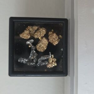 Miniature Artisan Black and Gold ShadowBox Containing Silver Miner Mining Gold